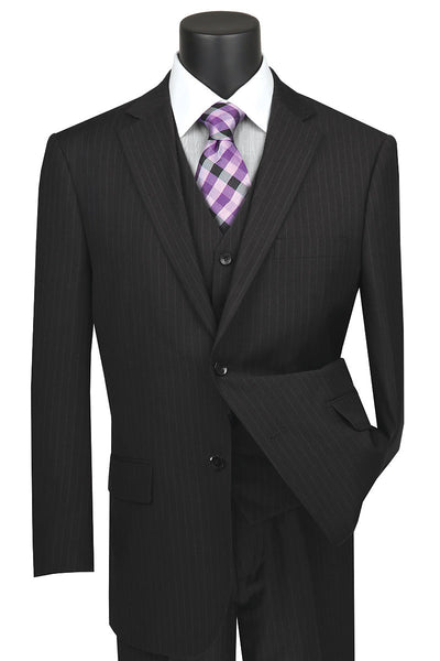 Mens Classic Fit Vested Banker Pinstripe Suit in Black