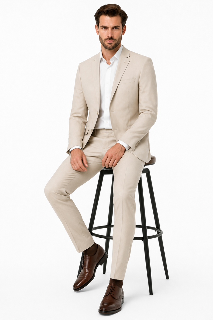 Vanderbilt Collection - Classic 2 Piece Suit 2 Buttons Regular Fit In Beige