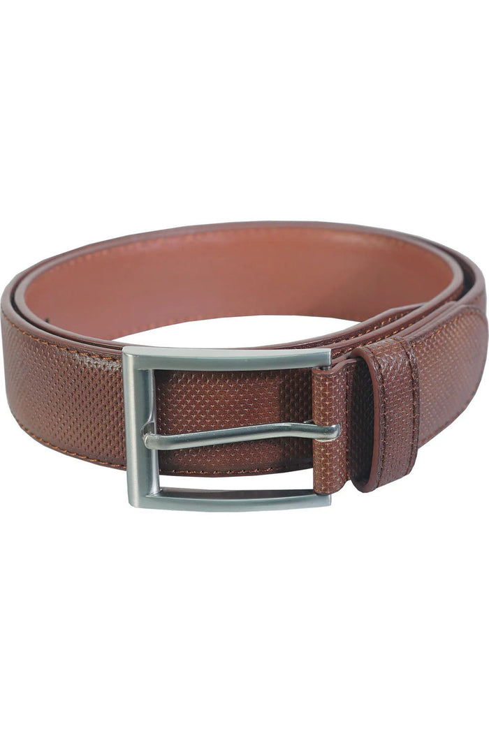 Cognac Debossed Dress Belt by Vangeloin
