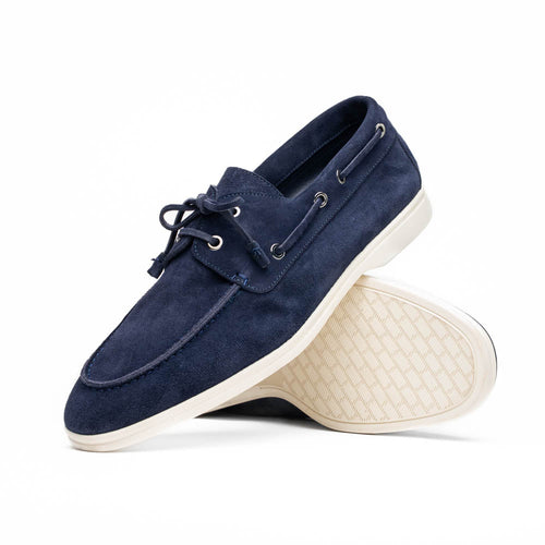 Zelli Venice Hand-Stitched Sueded Goatskin Boat Shoe in Navy