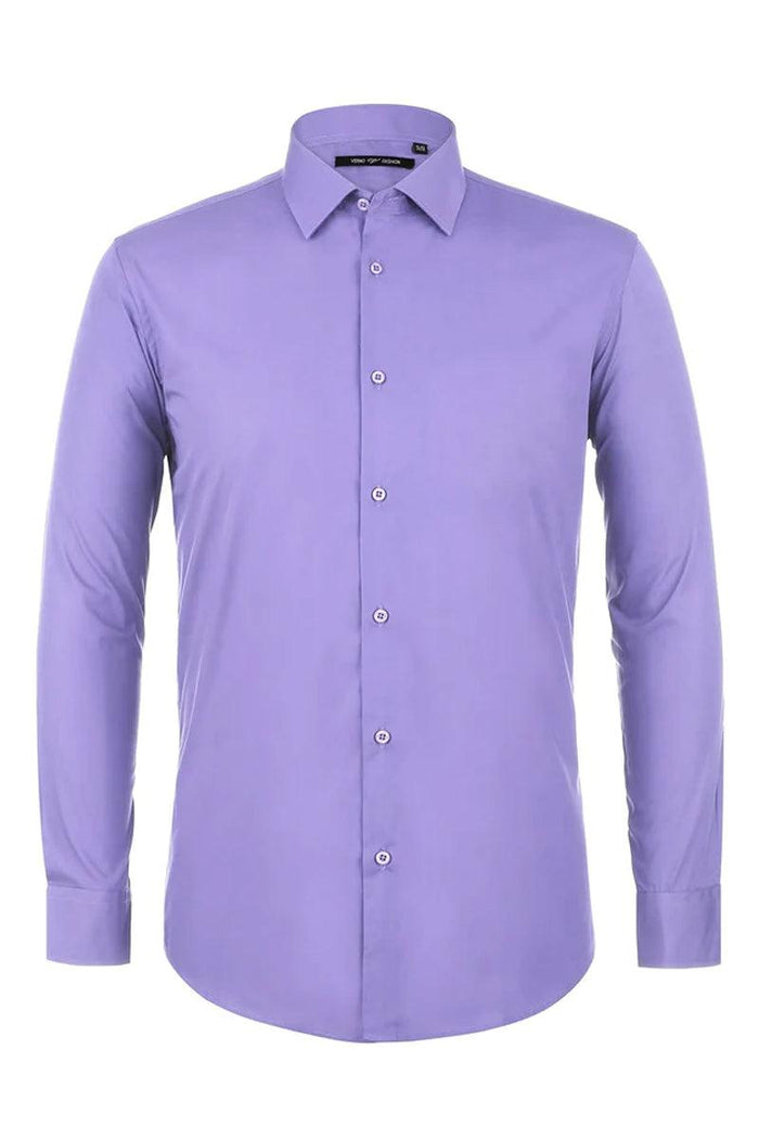 "Verno Mens Classic Spread Collar Dress Shirt in Lavender" - Elegant Mensattire