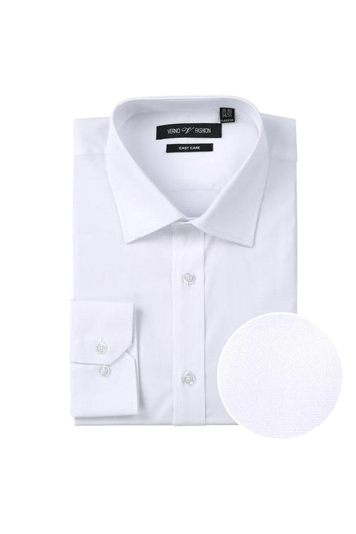 Verno White Men's Slim Fit Dress Shirt, Spread Collar - Elegant Mensattire