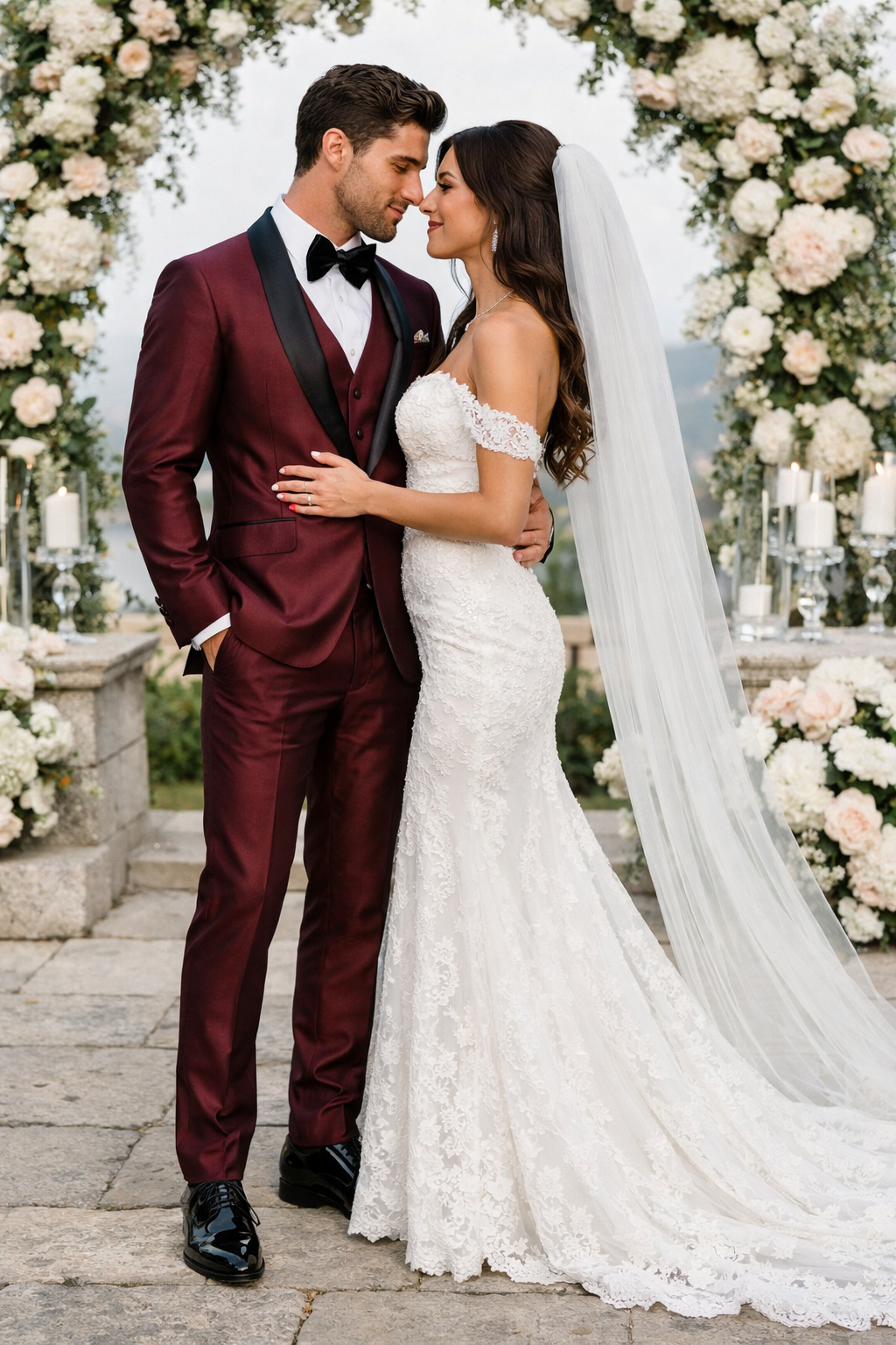 Versailles Burgundy Formal Tuxedo – 1-Button Shawl Lapel 3-Piece