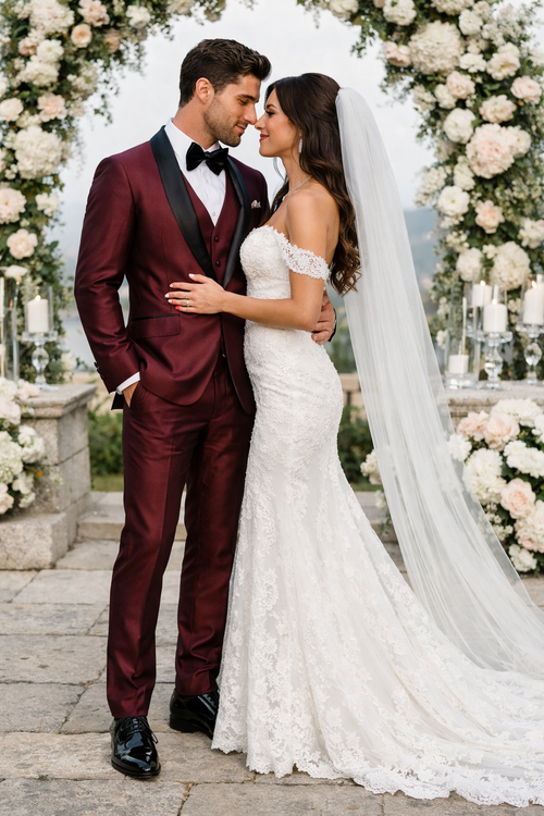 Versailles Burgundy Formal Tuxedo – 1-Button Shawl Lapel 3-Piece