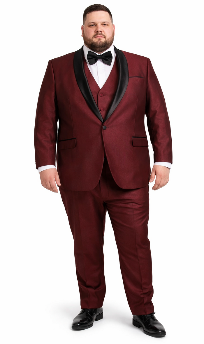 Versailles Burgundy Formal Tuxedo – 1-Button Shawl Lapel 3-Piece