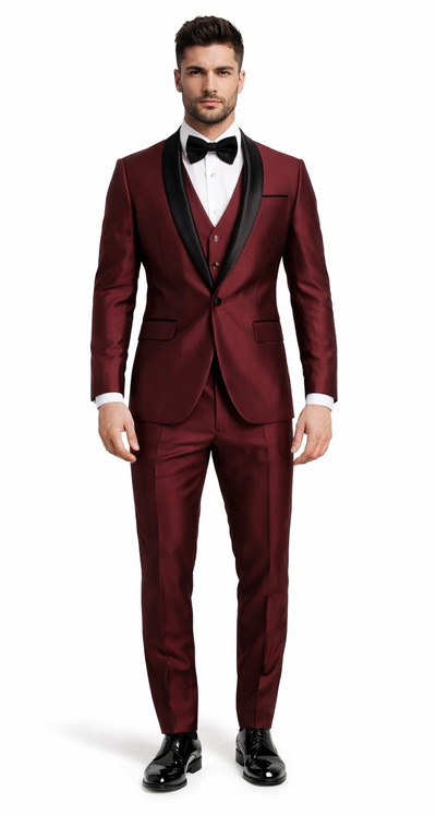 Versailles Burgundy Formal Tuxedo – 1-Button Shawl Lapel 3-Piece