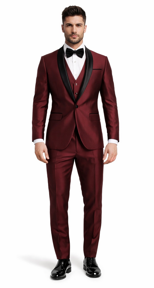 Versailles Burgundy Formal Tuxedo – 1-Button Shawl Lapel 3-Piece