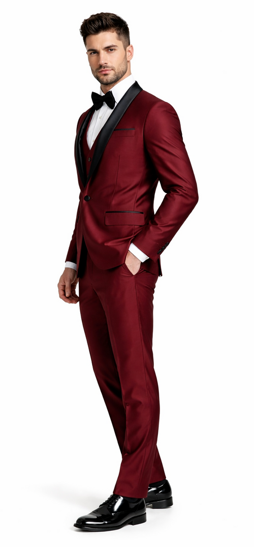 Versailles Burgundy Formal Tuxedo – 1-Button Shawl Lapel 3-Piece