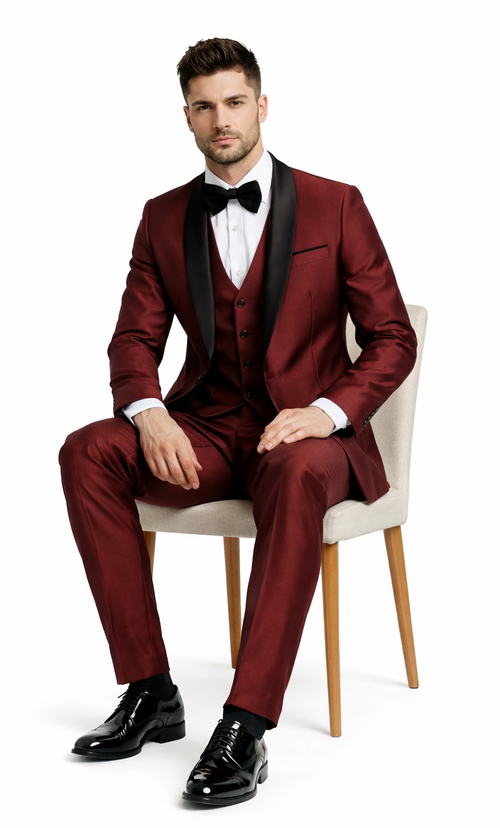 Versailles Burgundy Formal Tuxedo – 1-Button Shawl Lapel 3-Piece