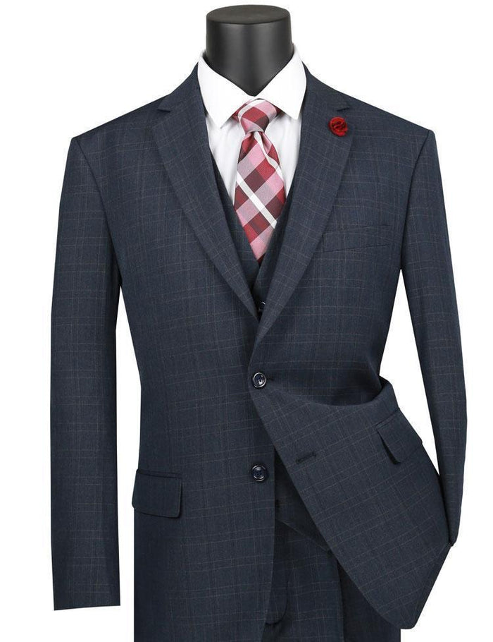 Vinca Collection- Navy Glen Plaid Three Piece Suit Regular Fit by Vinca