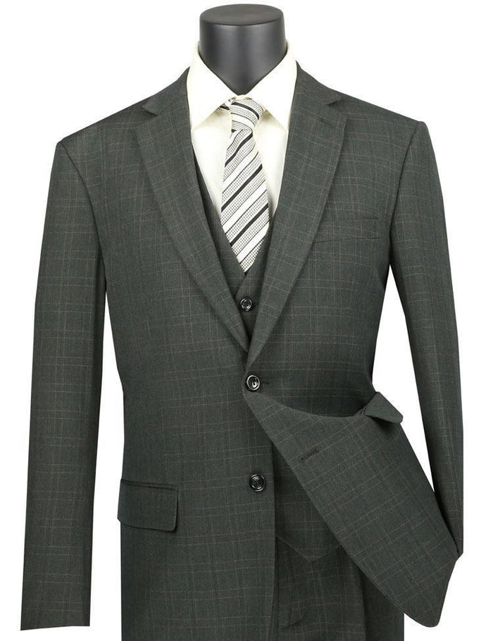 Vinca Collection- Olive Glen Plaid Three Piece Suit Regular Fit by Vinca Collection