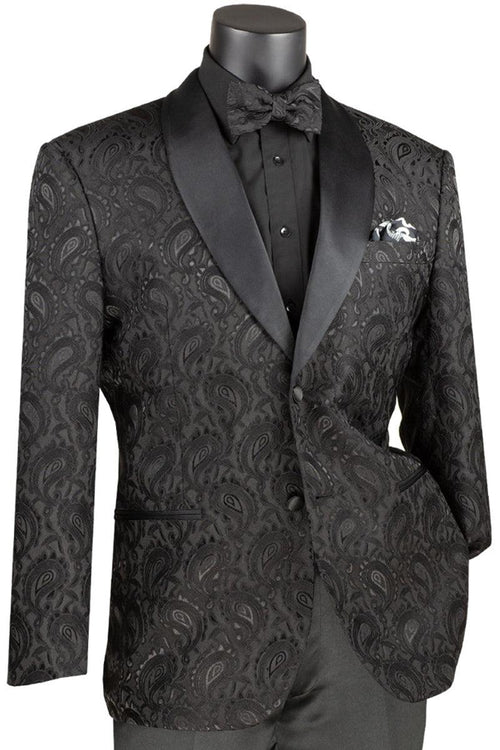 "Vinci Black Paisley Jacquard Tuxedo: Feel Confident on Prom Night" - Elegant Mensattire