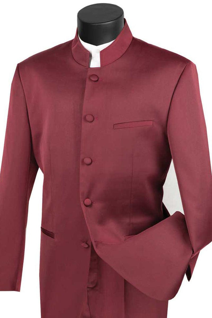 Vinci Burgundy Mandarian Tuxedo with 5 Button Band - Elegant Mensattire