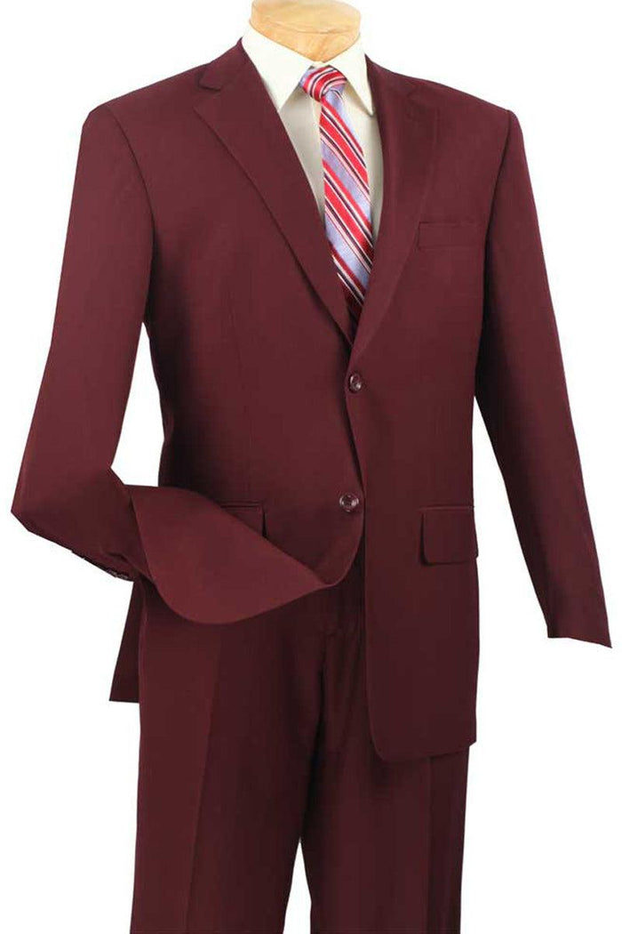 Vinci Burgundy Sharkskin 2-Button Woven Suit - Elegant Mensattire