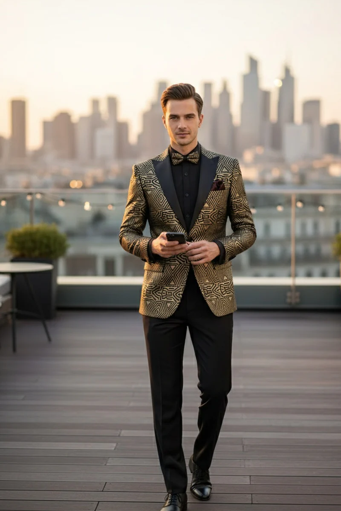 Giza Glamour Gold Tuxedo Jacket