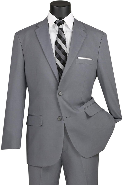 Vinci Grey Classic Poplin Mens Suit: 2-Button - Elegant Mensattire