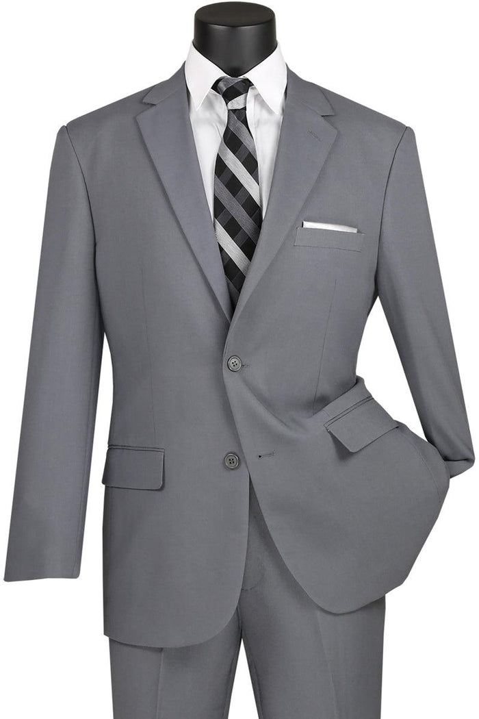 Vinci Grey Classic Poplin Mens Suit: 2-Button - Elegant Mensattire