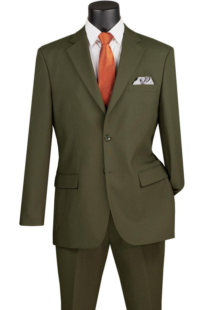 Vinci Men's 2-Button Classic Olive Poplin Suit - Elegant Mensattire