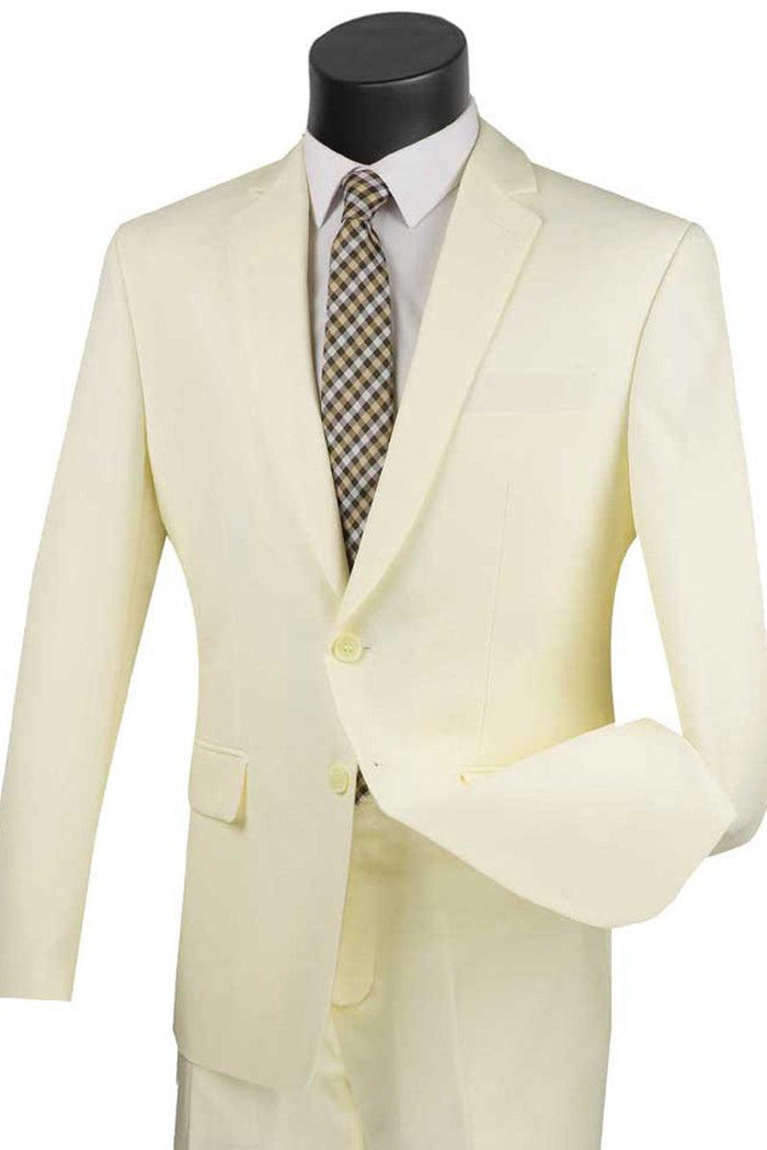 Vinci Men's 2btn Slim Fit Poplin Suit in Ivory - Elegant Mensattire