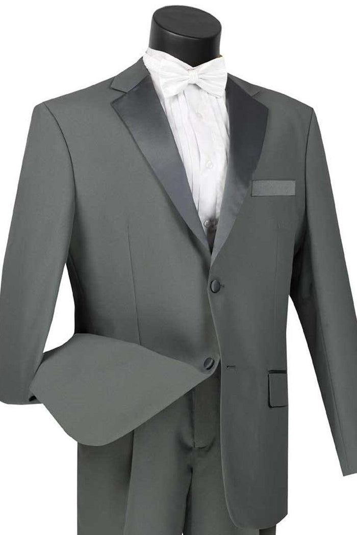 Vinci Men's Grey Classic 2-Button Poplin Tuxedo - Elegant Mensattire