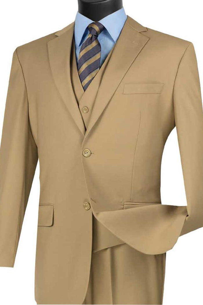 Vinci Men's Khaki 2-Button Vested Suit: Elegant & Classy - Elegant Mensattire