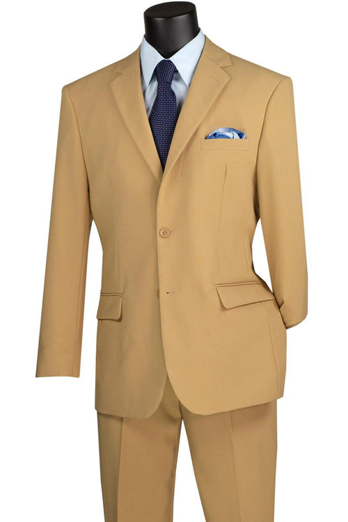 "Vinci Men's Khaki Classic 2-Button Poplin Suit" - Elegant Mensattire