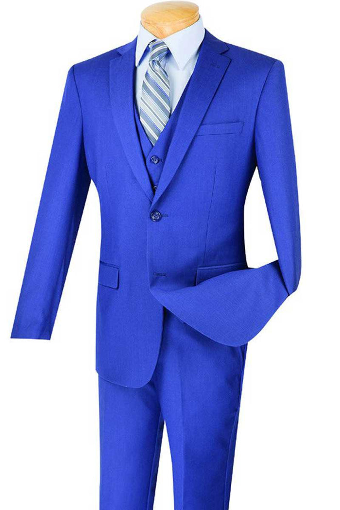 Vinci Men's Slim Fit 2Btn Vested Blue Suit - Elegant Mensattire