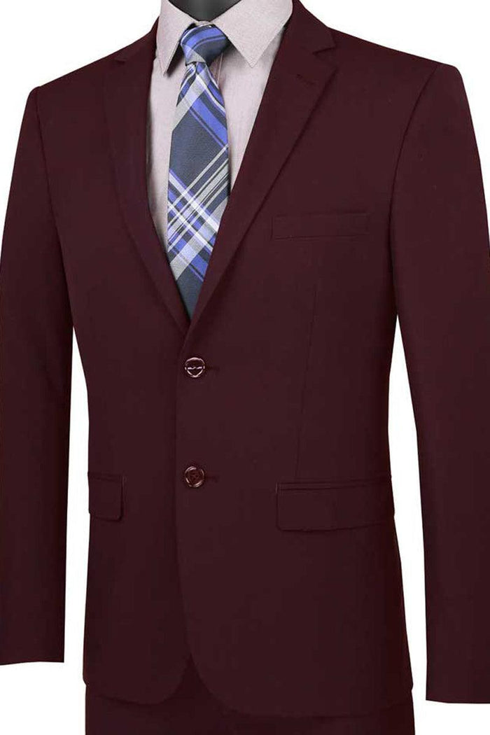 Vinci Men's Ultra Slim Burgundy Stretch Suit - Elegant Mensattire