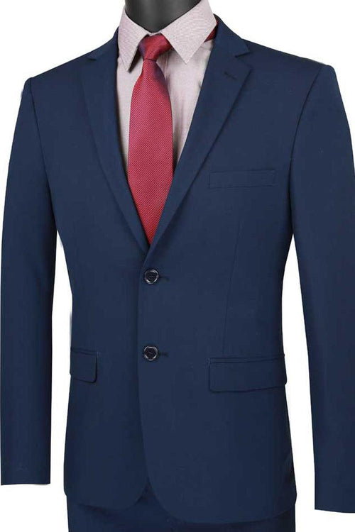 "Vinci Men's Ultra Slim Fit Navy Blue Stretch Suit" - Elegant Mensattire