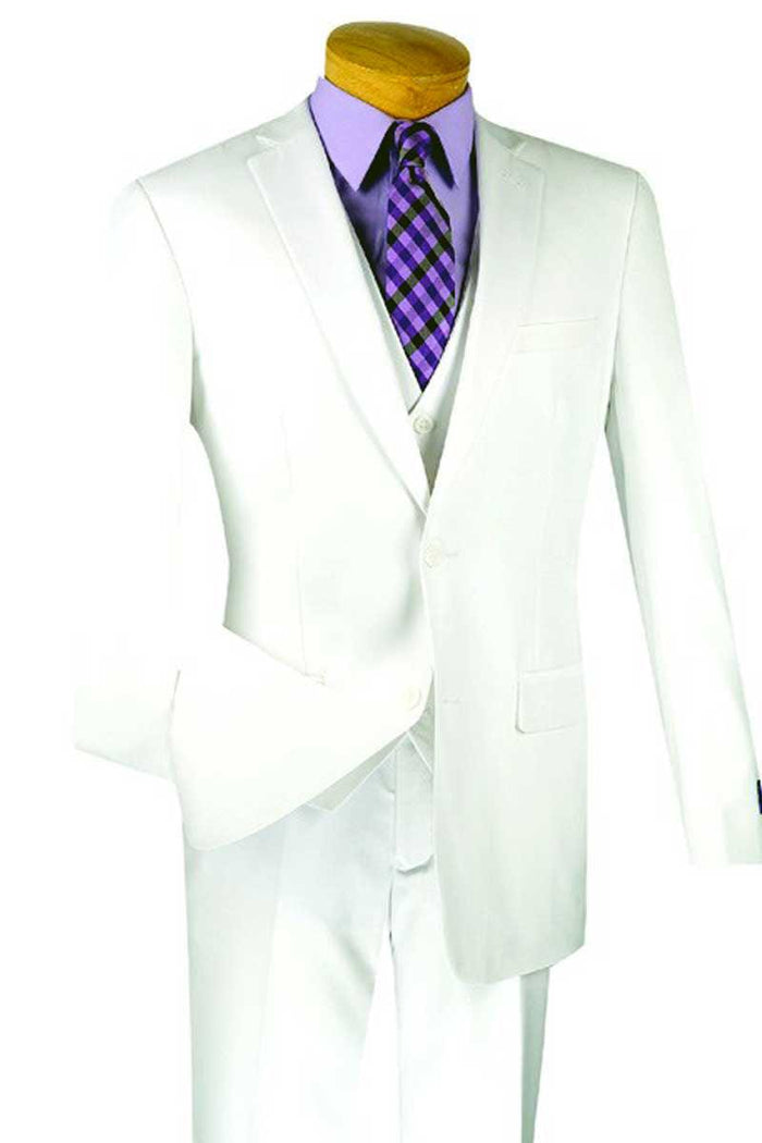 Vinci Men's White Basic 2-Button Vested Slim-Fit Suit - Elegant Mensattire