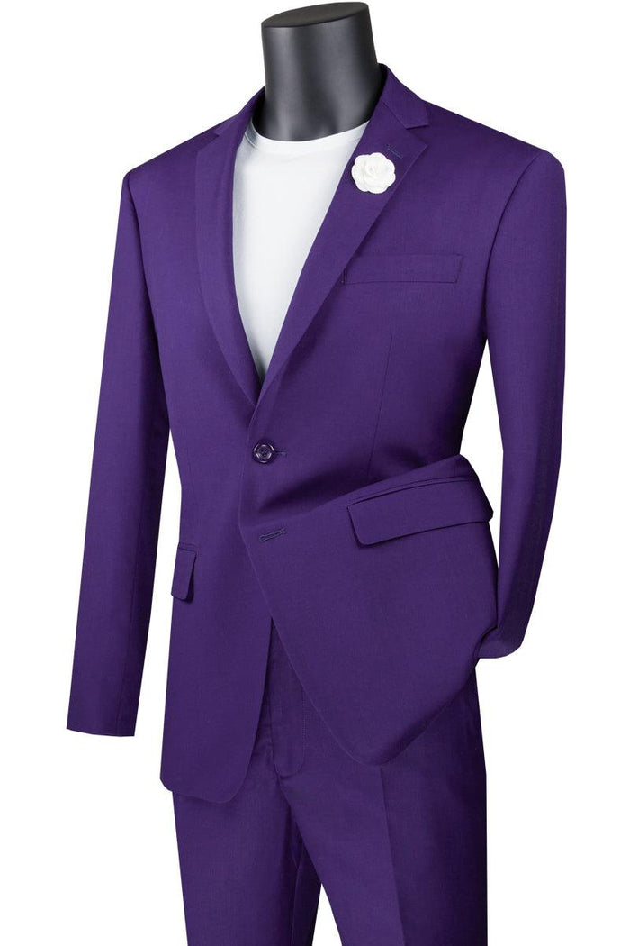 "Vinci Modern Fit Purple Suit: 2-Button Menswear Basics" - Elegant Mensattire