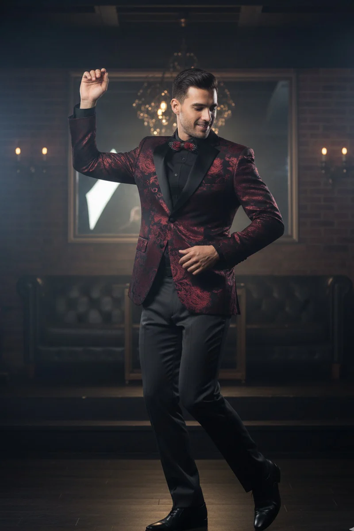 Posh Paisley Velvet Red Tuxedo Jacket