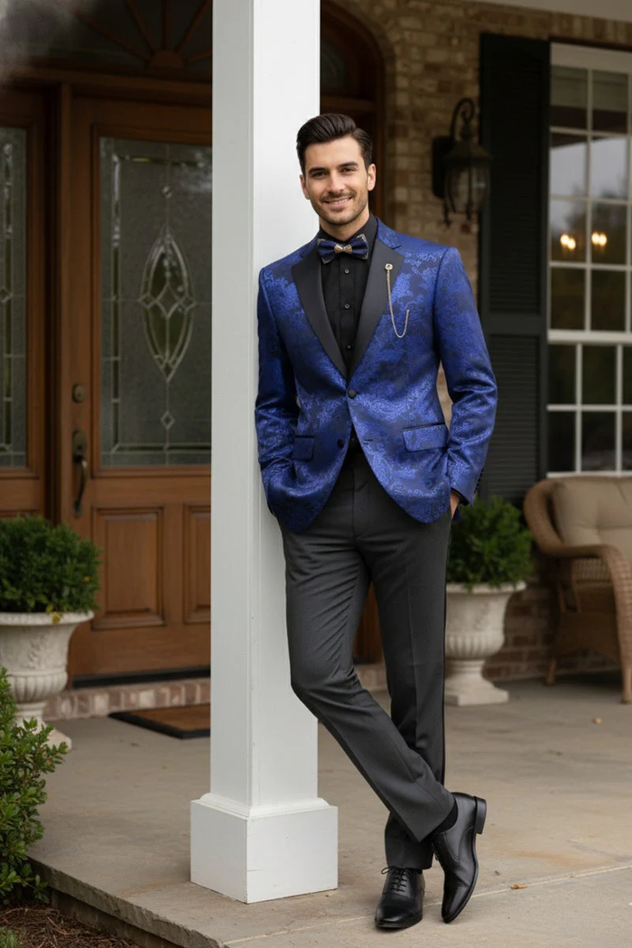 Posh Paisley Velvet Royal Blue Tuxedo Jacket