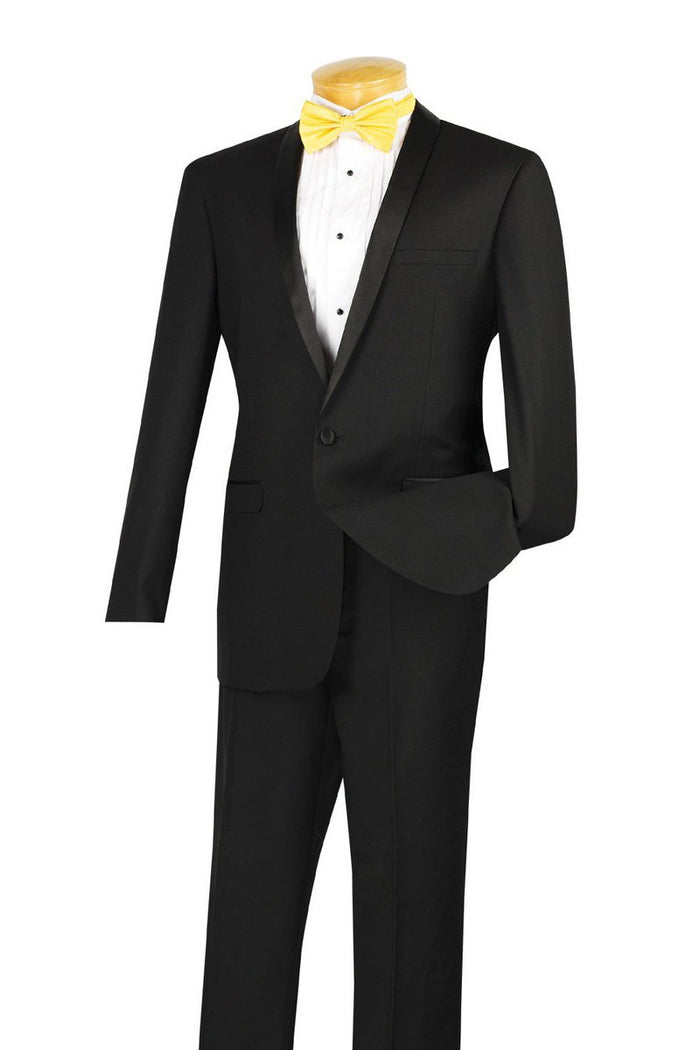 Sleek Blue 1-Button Shawl Tuxedo (2-Piece Set) by Vinci
