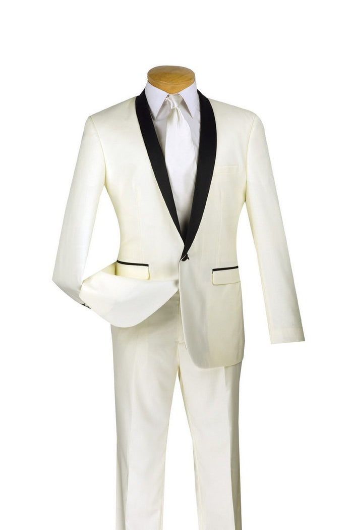 Sleek White 1-Button Shawl Tuxedo (2-Piece Set) by Vinci