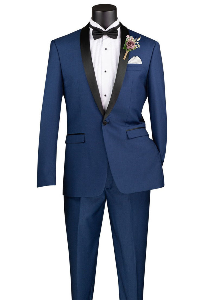 Sleek Grey 1-Button Shawl Tuxedo (2-Piece Set) by Vinci