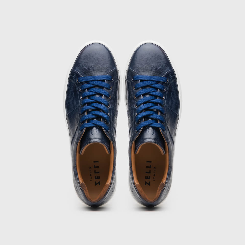 Zelli Vivo Tumbled Calfskin Sneakers in Navy with Contrast Soles