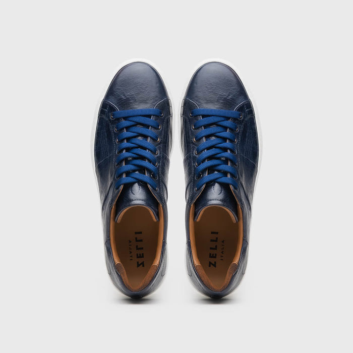 Zelli Vivo Tumbled Calfskin Sneakers in Navy with Contrast Soles