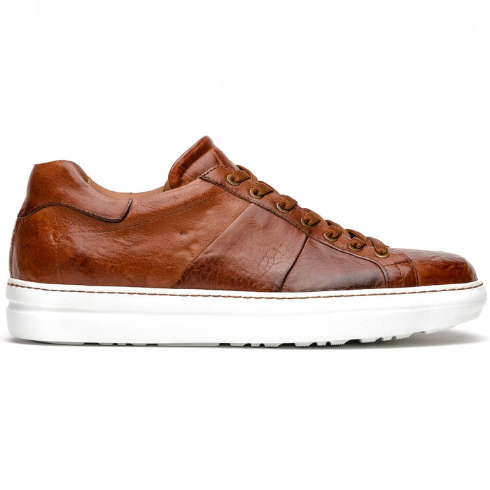 Zelli Vivo Tumbled Calfskin Sneakers in Cognac with White Rubber Sole