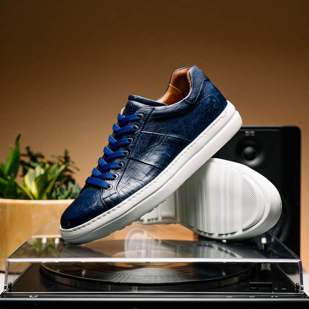 Zelli Vivo Tumbled Calfskin Sneakers in Navy with Contrast Soles