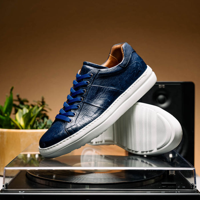 Zelli Vivo Tumbled Calfskin Sneakers in Navy with Contrast Soles