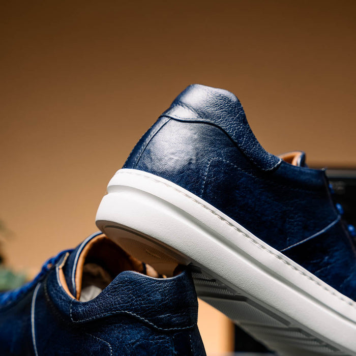Zelli Vivo Tumbled Calfskin Sneakers in Navy with Contrast Soles