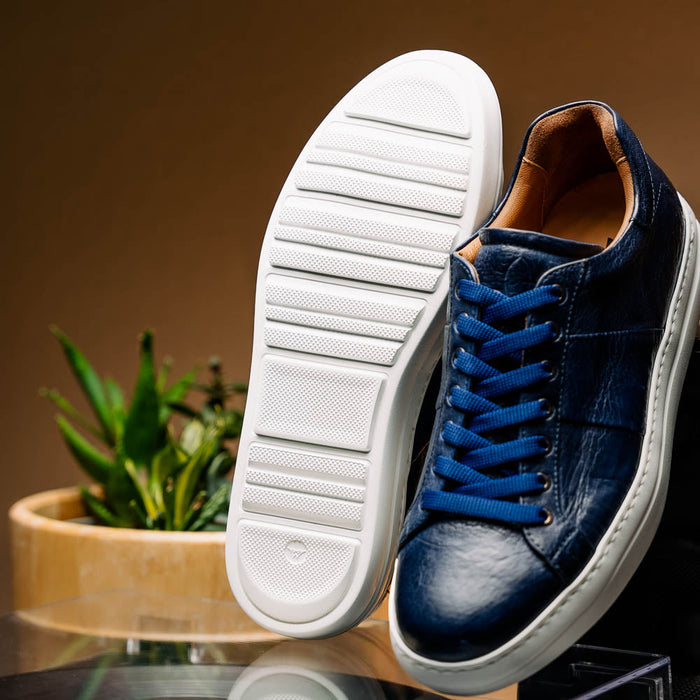 Zelli Vivo Tumbled Calfskin Sneakers in Navy with Contrast Soles