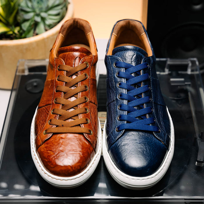 Zelli Vivo Tumbled Calfskin Sneakers in Cognac with White Rubber Sole