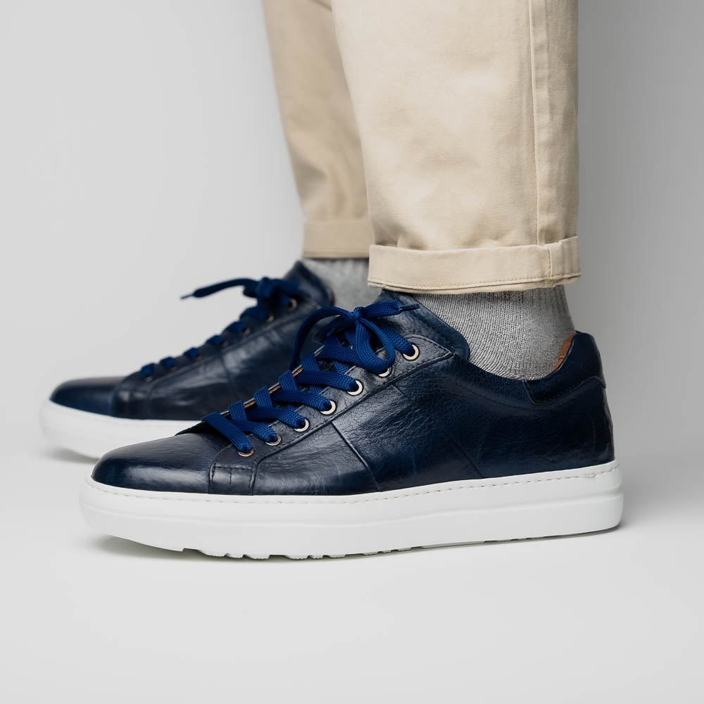 Zelli Vivo Tumbled Calfskin Sneakers in Navy with Contrast Soles