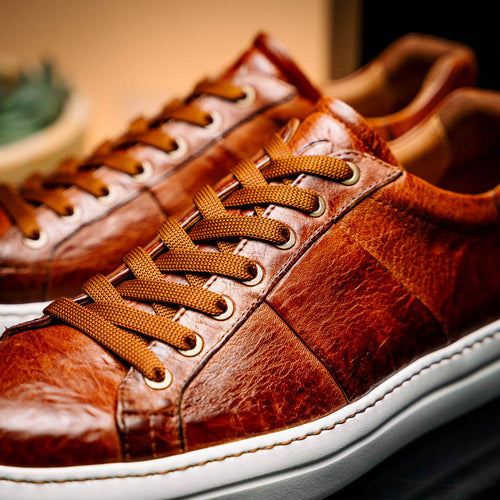 Zelli Vivo Tumbled Calfskin Sneakers in Cognac with White Rubber Sole