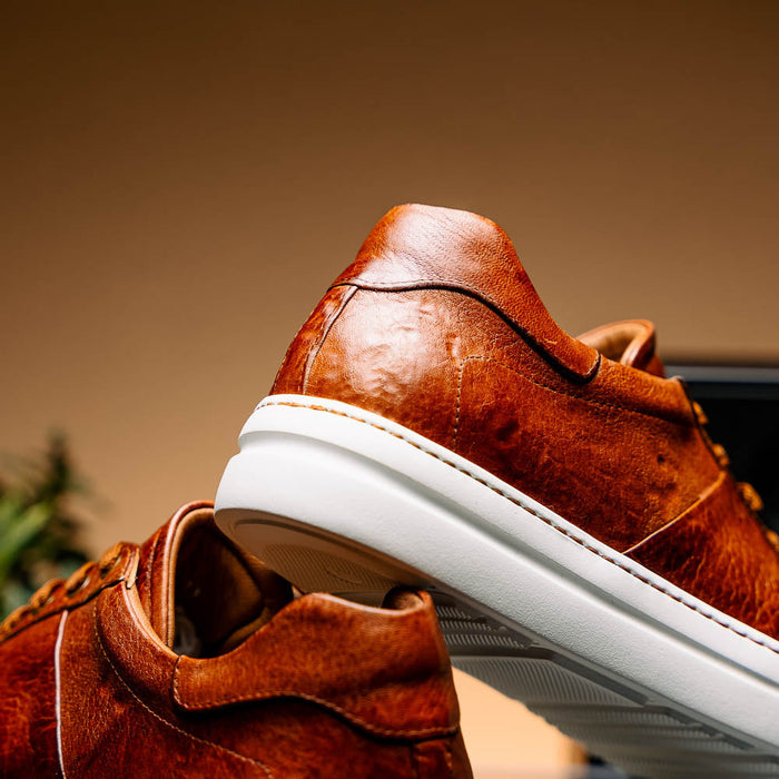 Zelli Vivo Tumbled Calfskin Sneakers in Cognac with White Rubber Sole