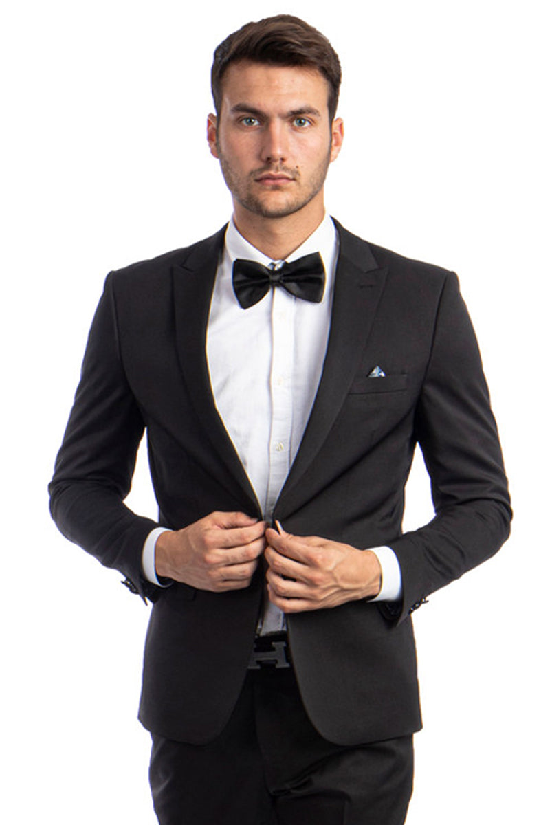 Men's Slim Fit Black Suit with One-Button Peak Lapel