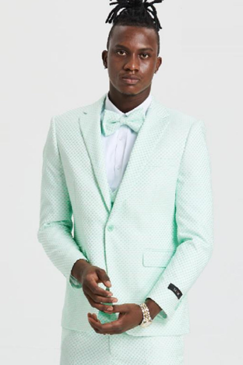 Mint Green Polka Dot Vest and Suit Set for Men