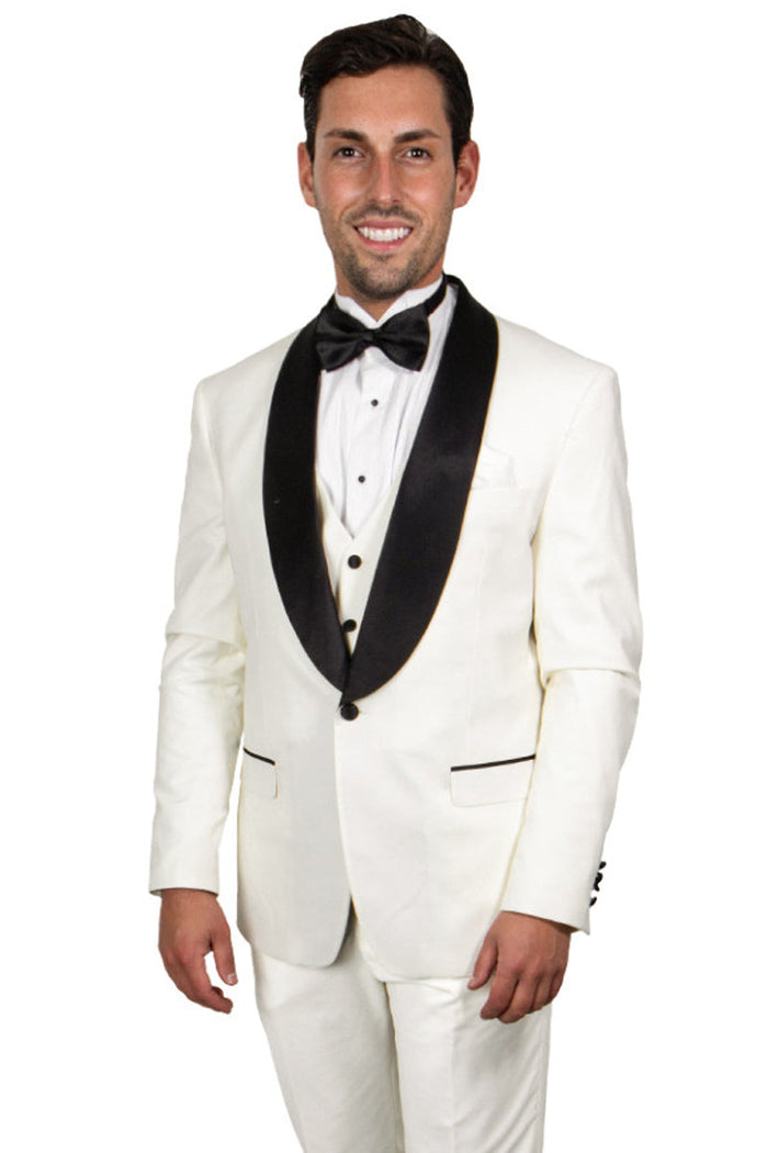Refined Product Title: Stacy Adams Ivory Shawl Lapel Tuxedo - Vested One Button Style